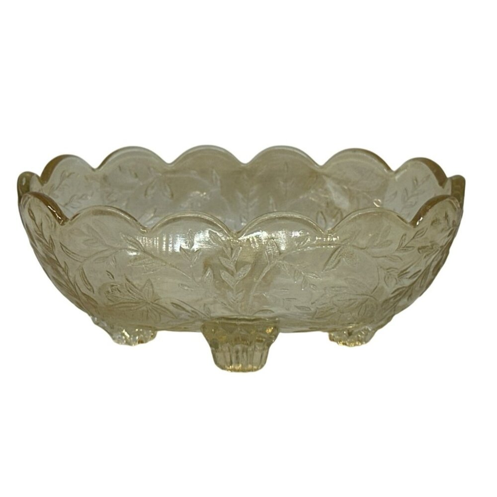 VTG Jeannette Floragold Louisa Footed Glass Bowl | Ruffled Floral Candy Dish 5"